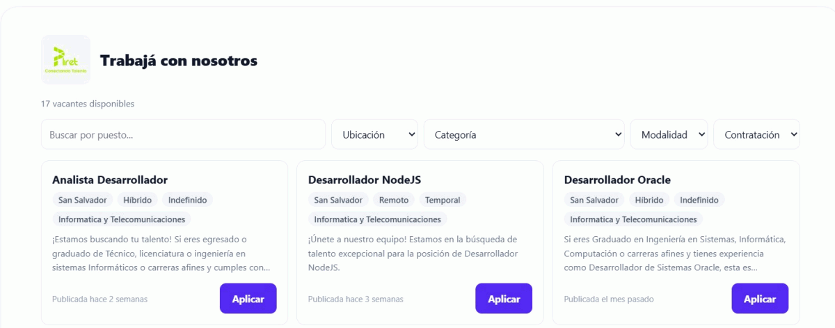 Career Site da Saplic funcionando no site da Pliret